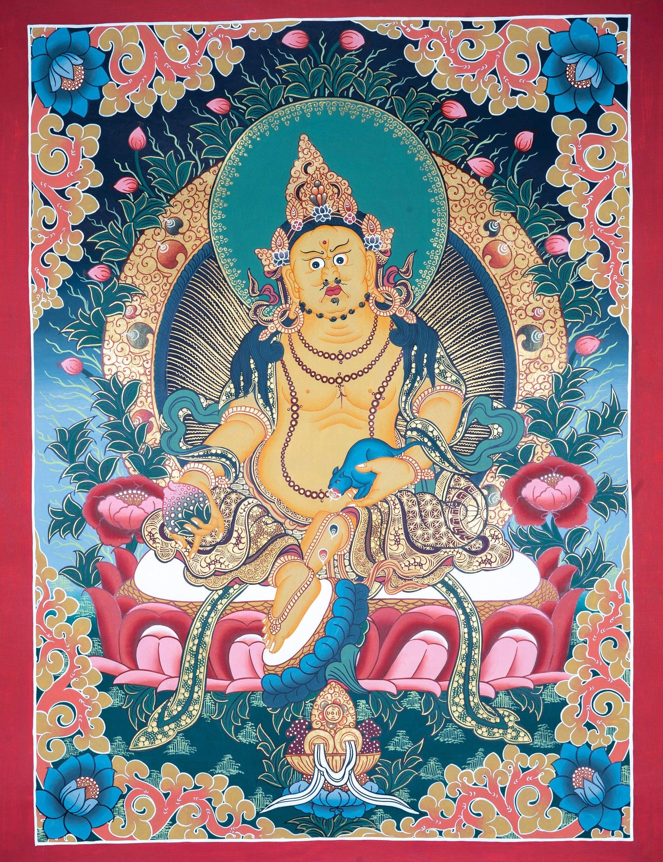 Dzambala the god of wealth Thangka painting - Best handpainted thangka painting - HimalayasShop 