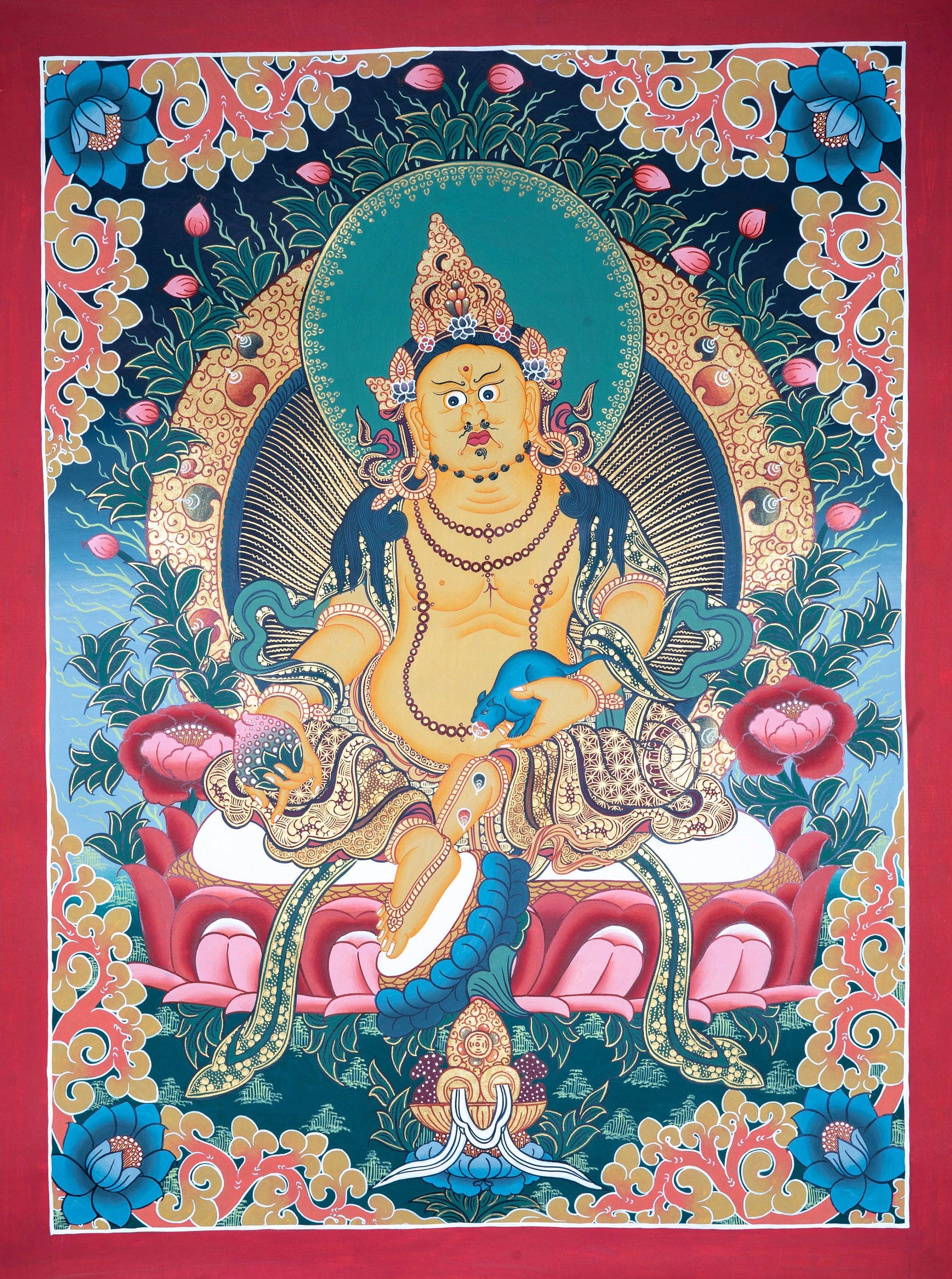 Dzambala the god of wealth Thangka painting - Best handpainted thangka painting - HimalayasShop 