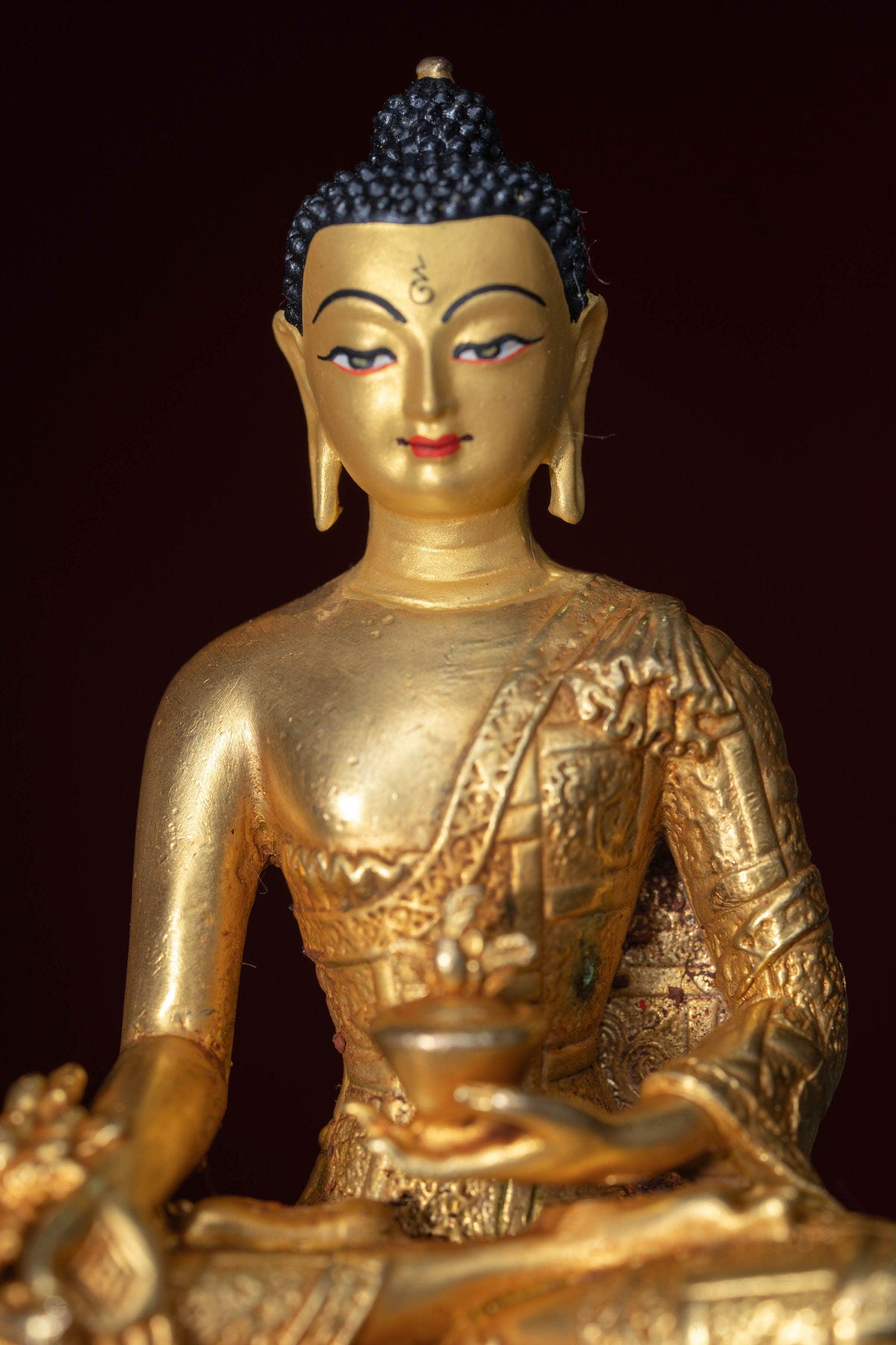 Medicine Buddha healing gold plated statue small size metal craft 