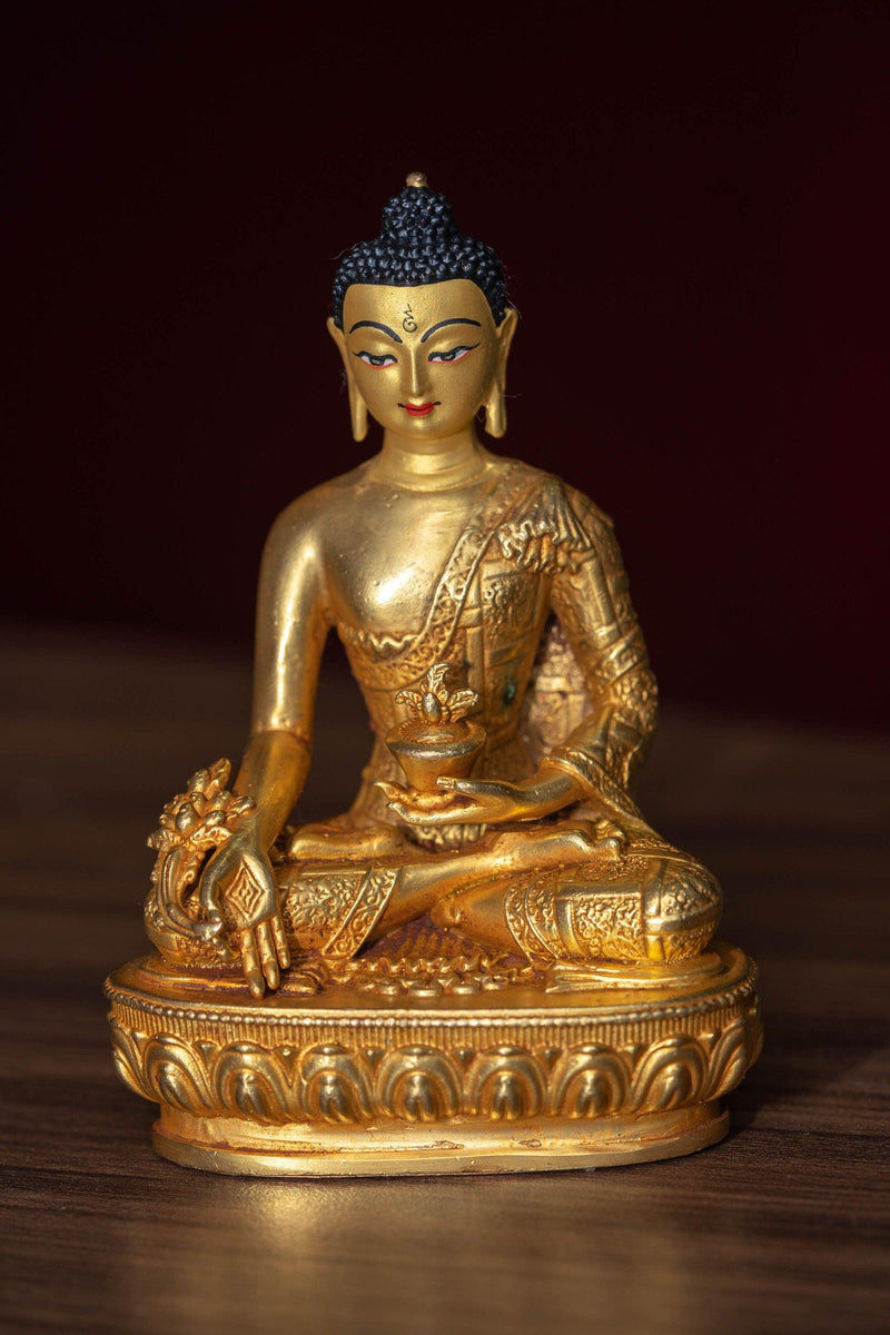 Medicine Buddha healing gold plated statue small size metal craft 