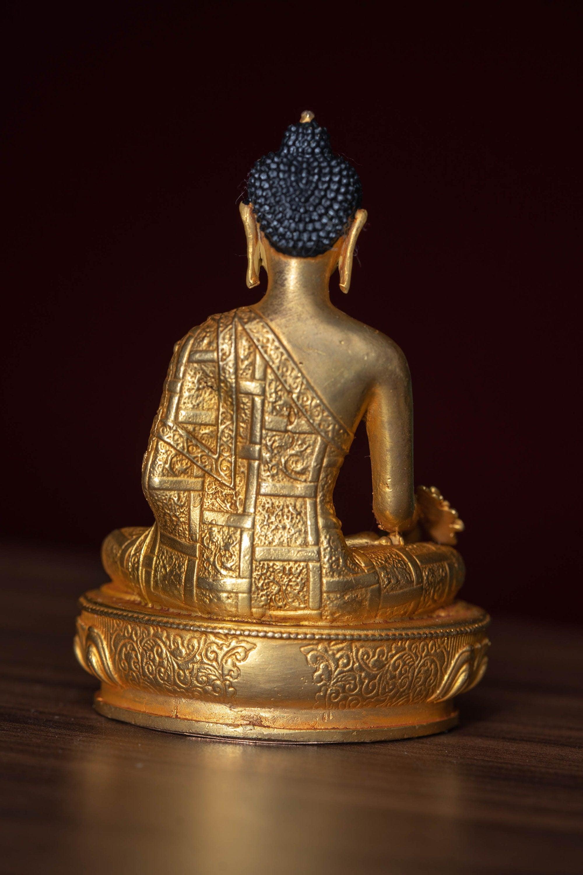 Medicine Buddha healing gold plated statue small size metal craft 