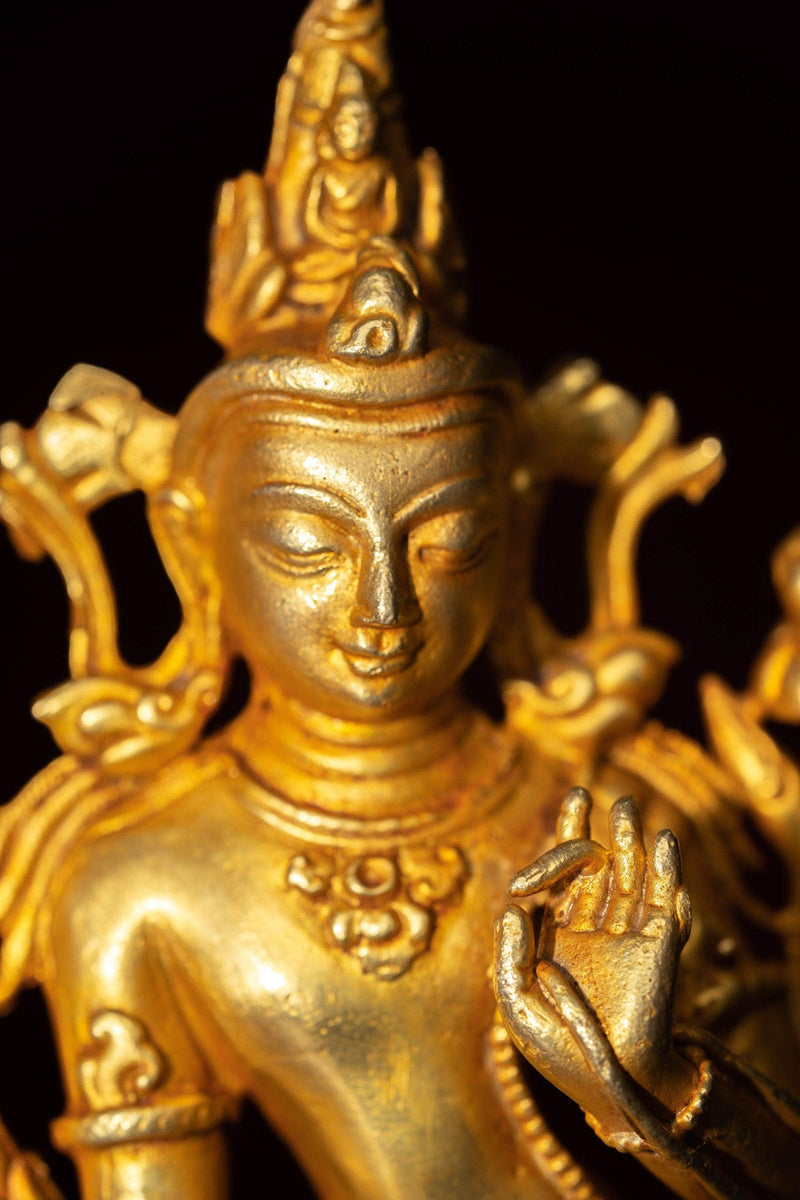 Standing Avalokiteshvara gold plated statue handmade in Nepal