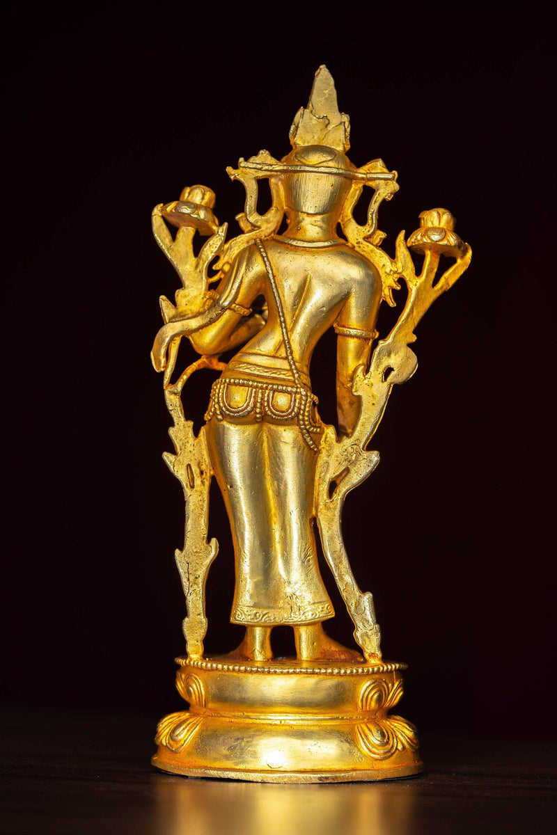 Standing Avalokiteshvara gold plated statue handmade in Nepal