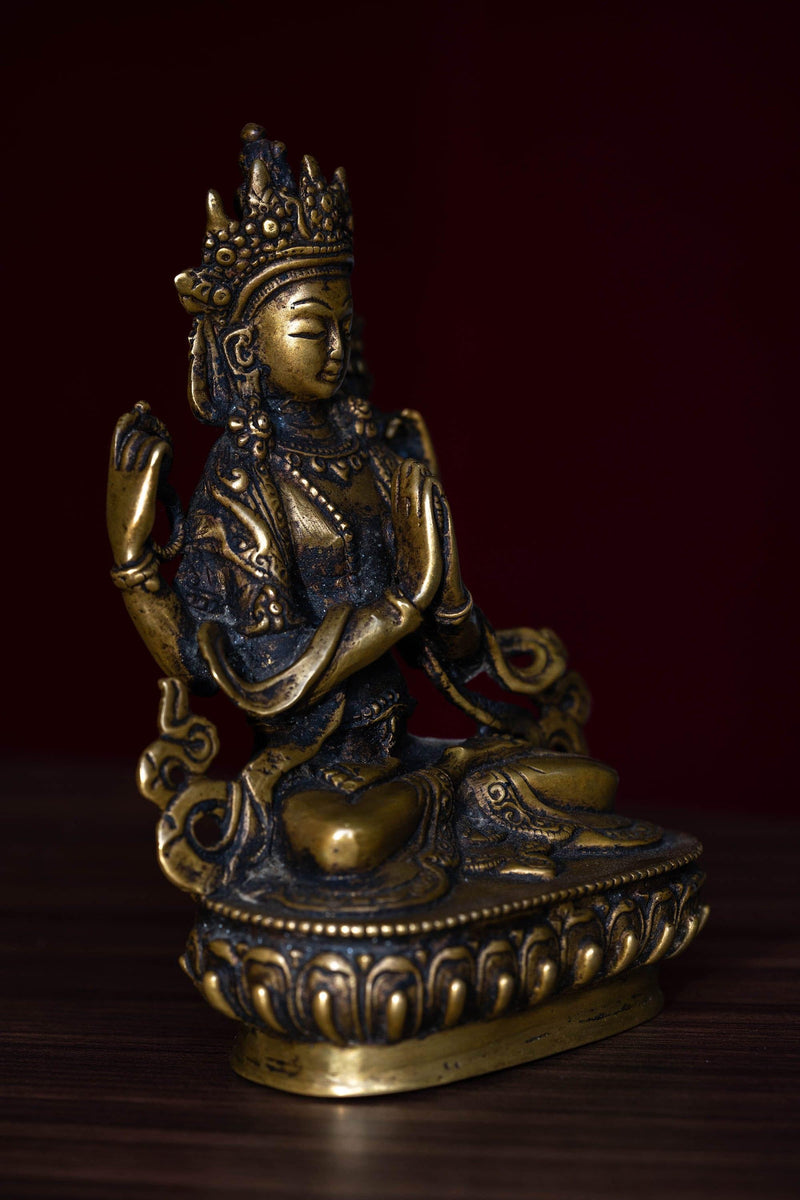 Chengresi statue gold plated small size for meditation and altar space
