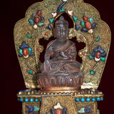 Crystal Statue of Buddha with Metal craft gold plated throne with ruby , turquoise and lapis