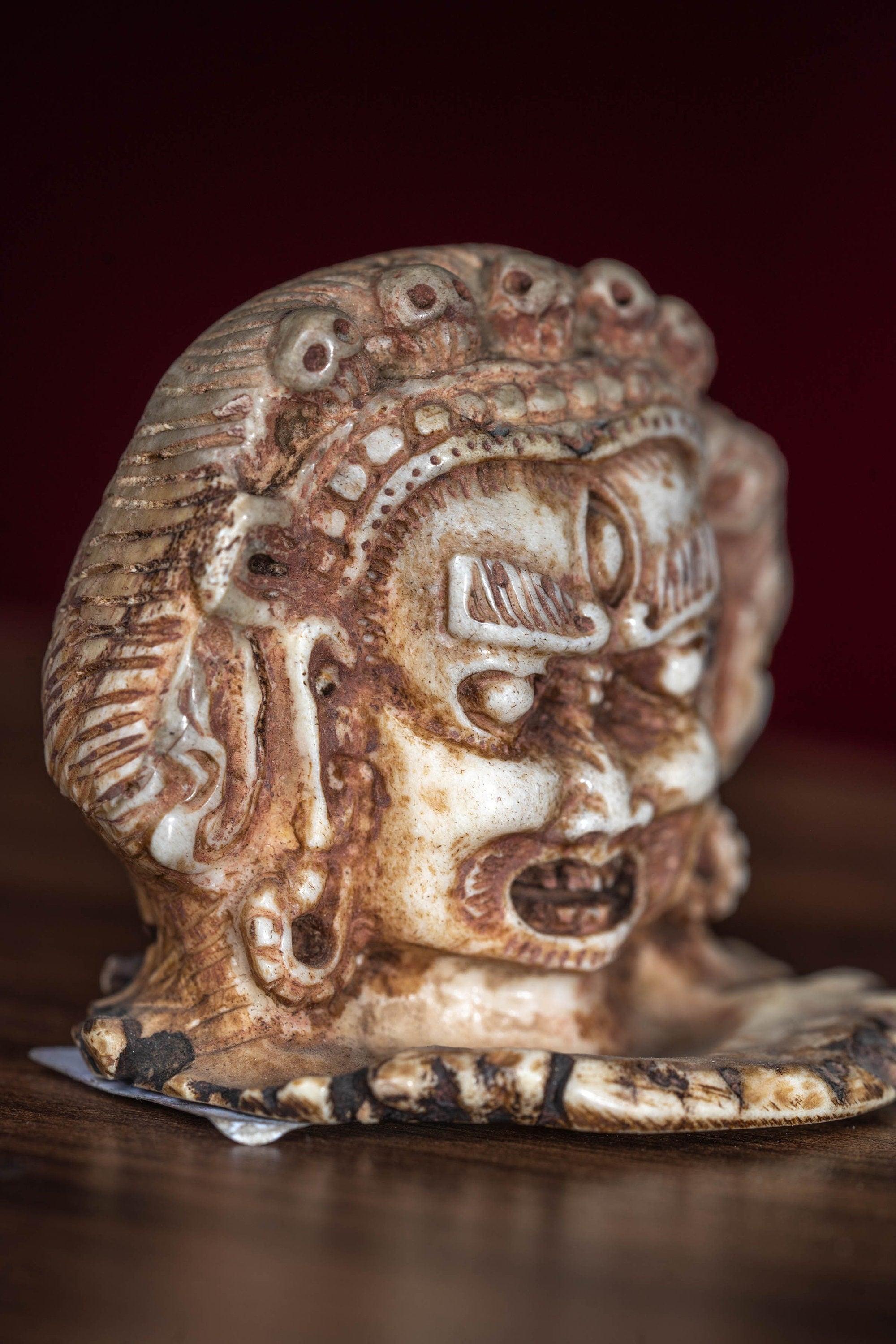 Bone carving Bhairav statue for altar and rituals