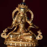 Vajrasattva holds the Vajra in his hand and seated on lotus. This is gold plated small size statue of Buddhist deity