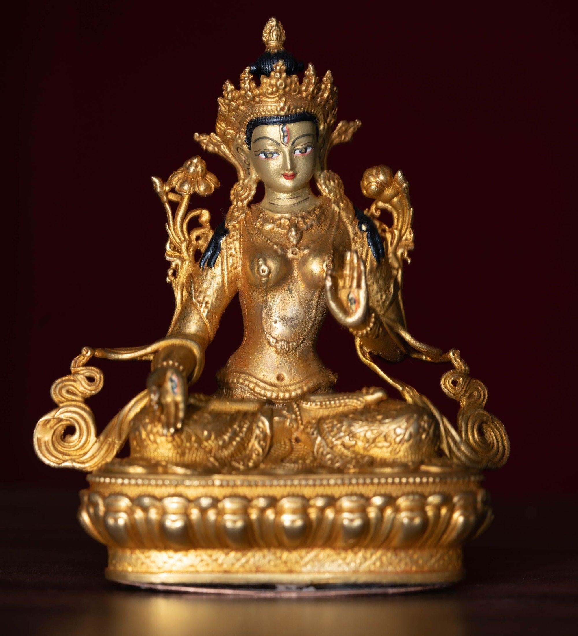 White tara gold plated buddha statue for altar space