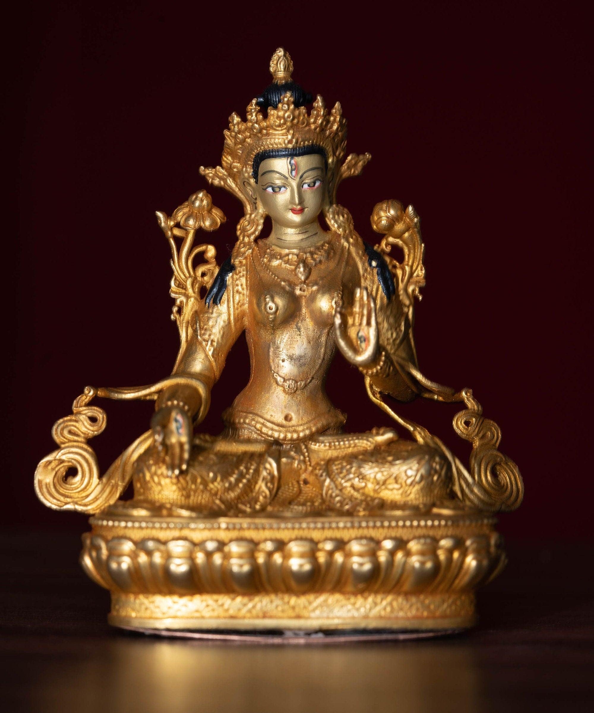 White tara gold plated buddha statue for altar space