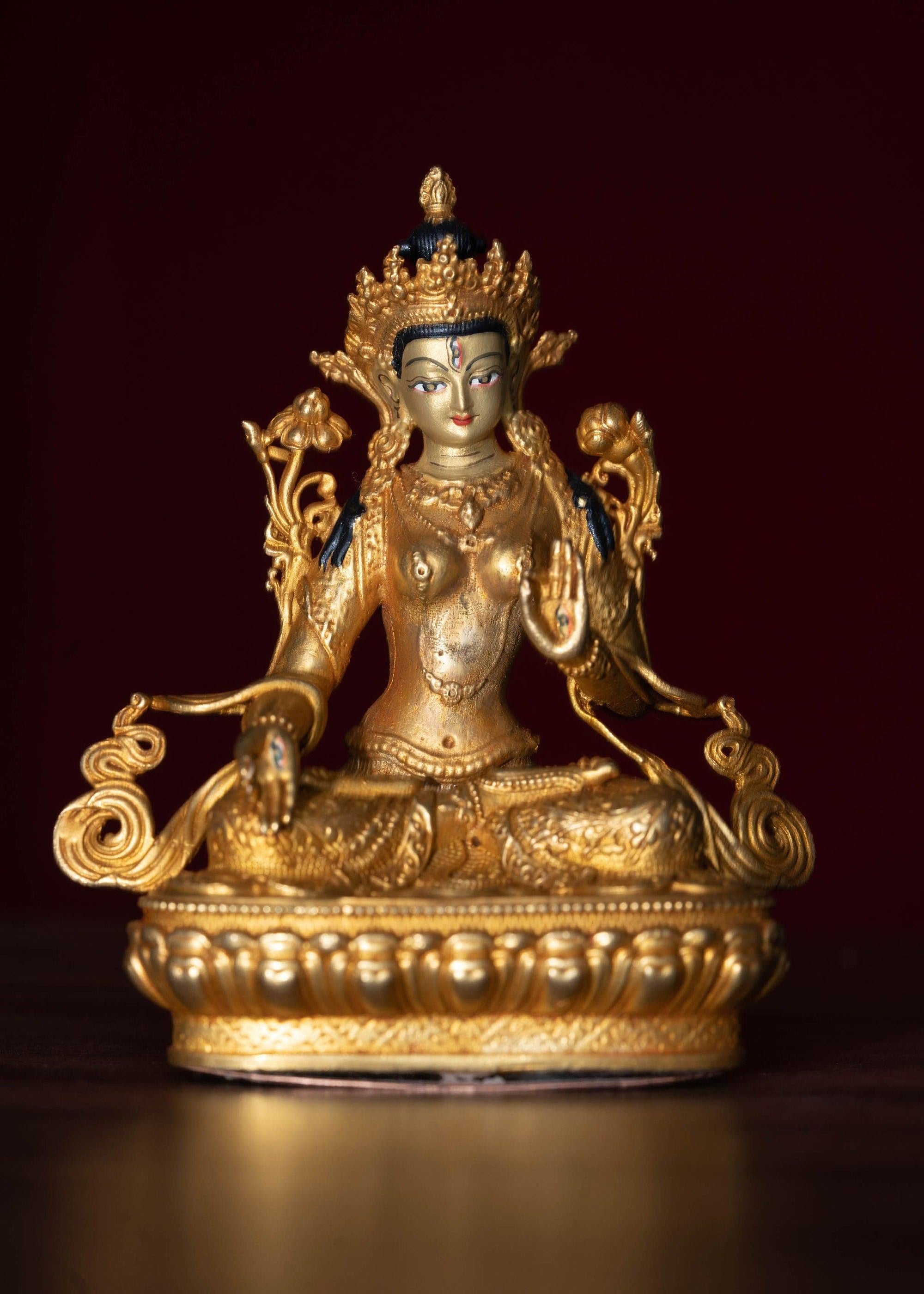 White tara gold plated buddha statue for altar space