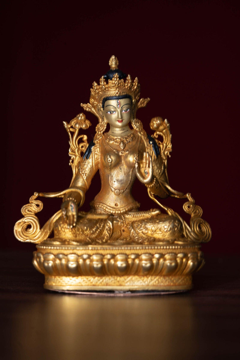 White tara gold plated buddha statue for altar space