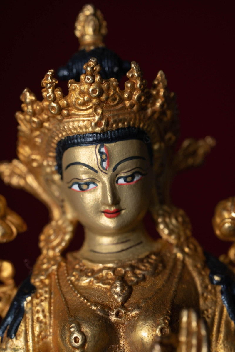 White tara gold plated buddha statue for altar space