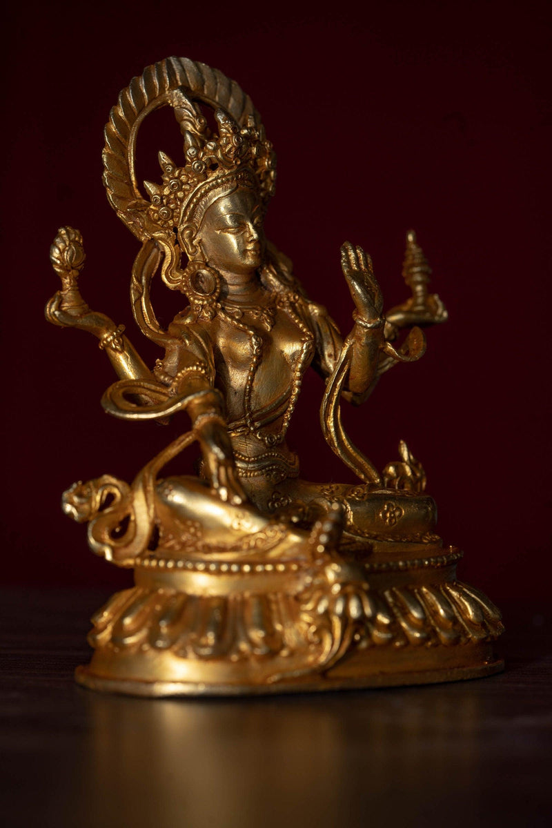 Maha laxmi gold plated handmade statue of god of wealth and fortune- metal crafts 