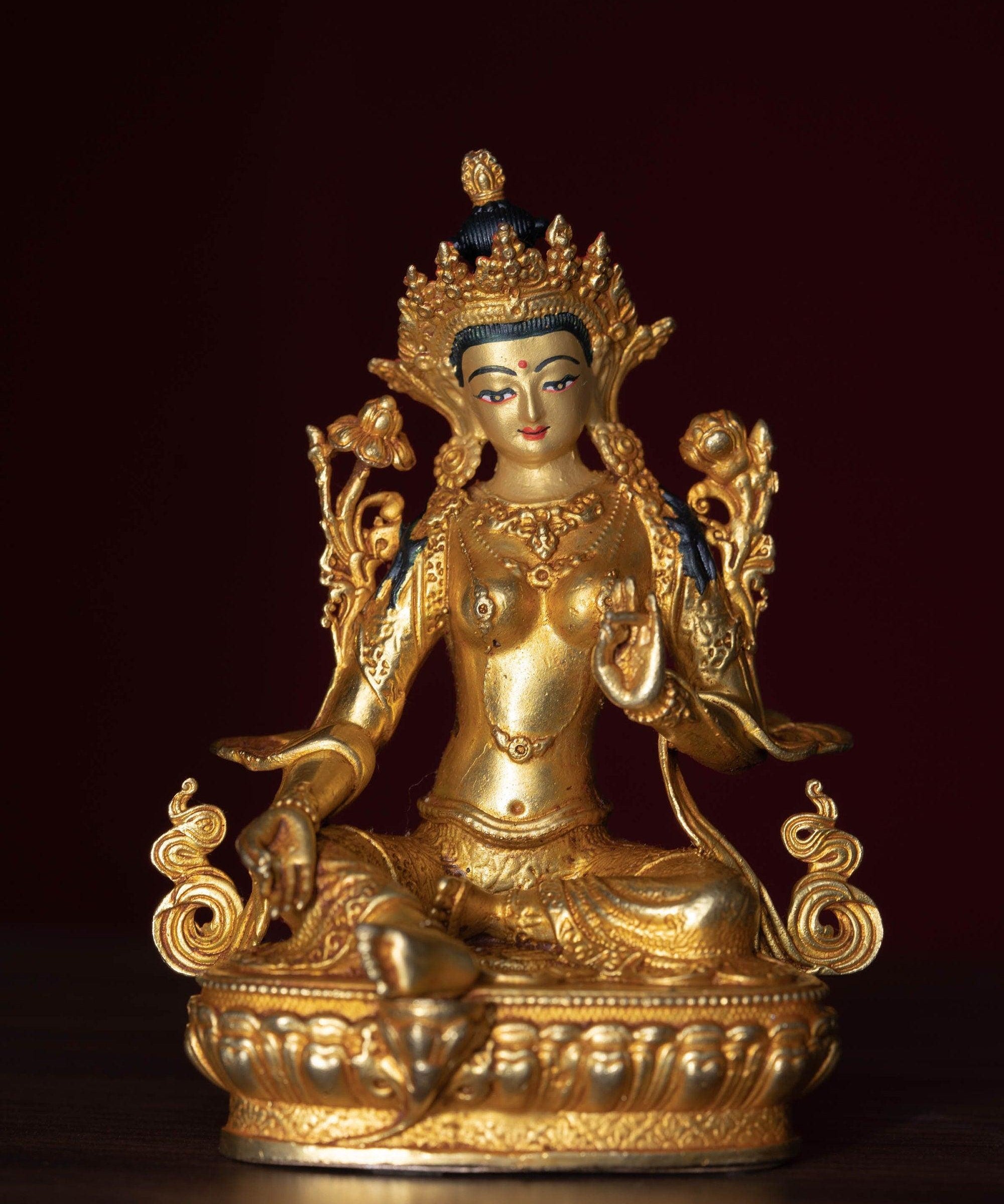 Green tara metal statue small size for home, decor, altar space