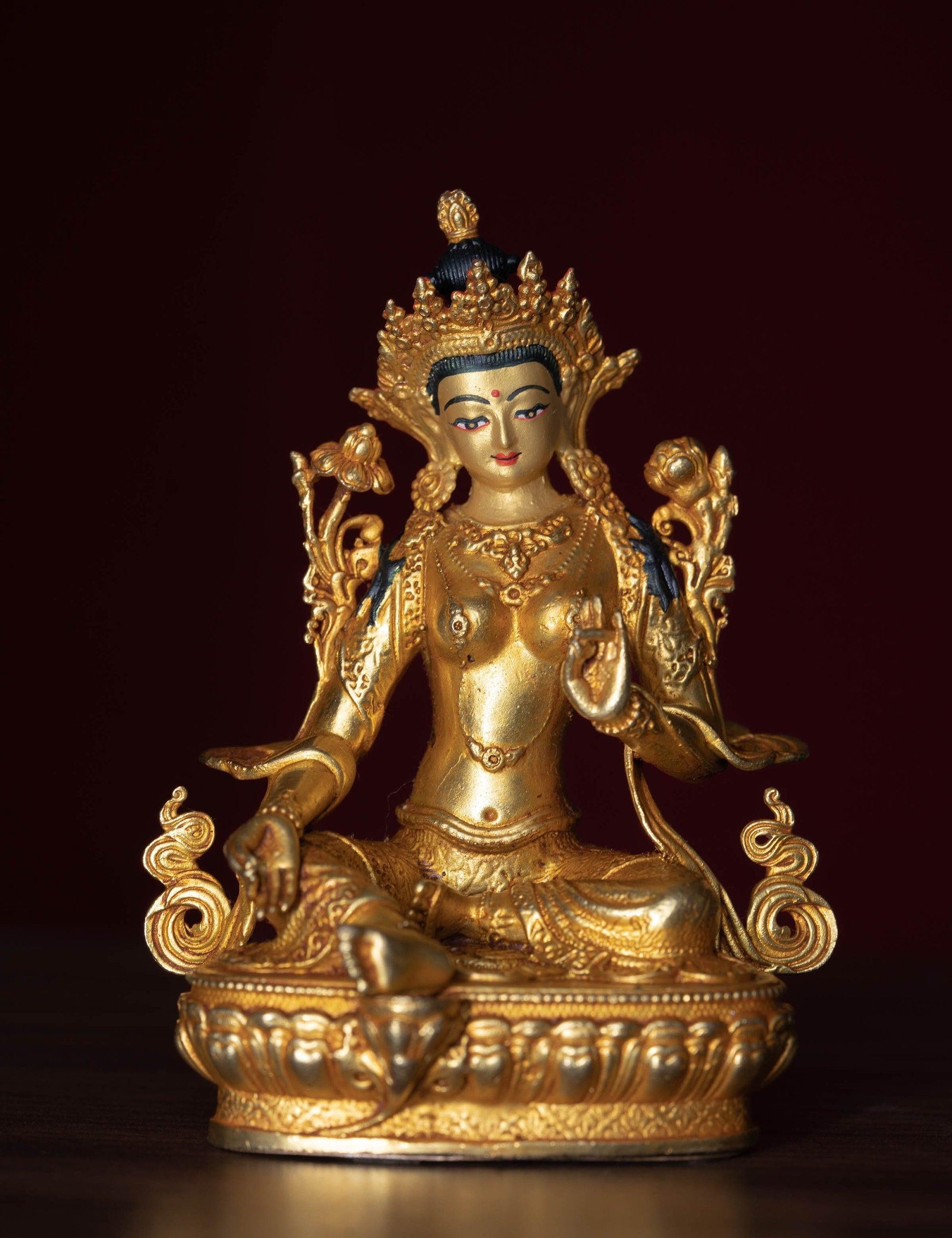 Green tara metal statue small size for home, decor, altar space