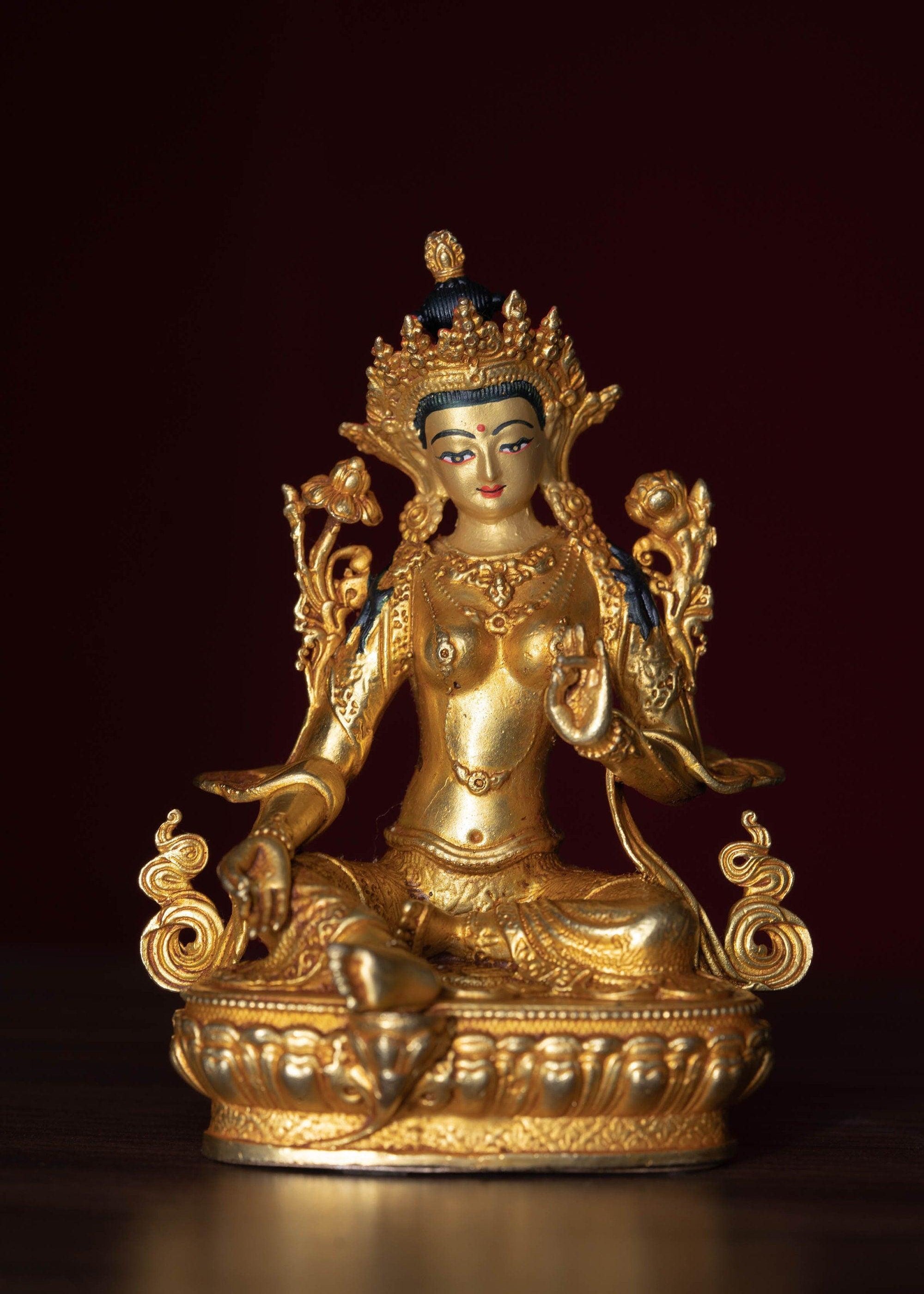 Green tara metal statue small size for home, decor, altar space
