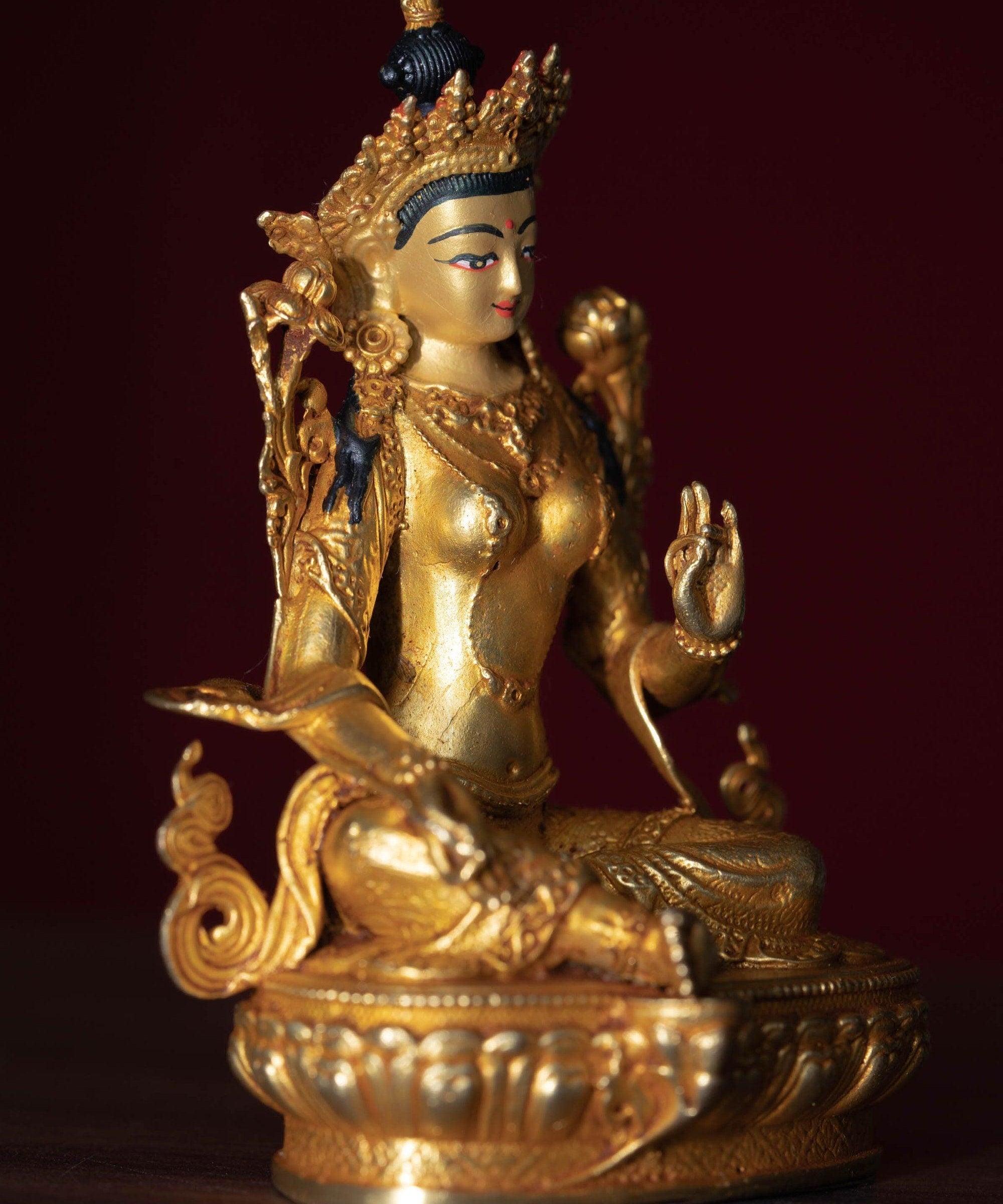 Green tara metal statue small size for home, decor, altar space