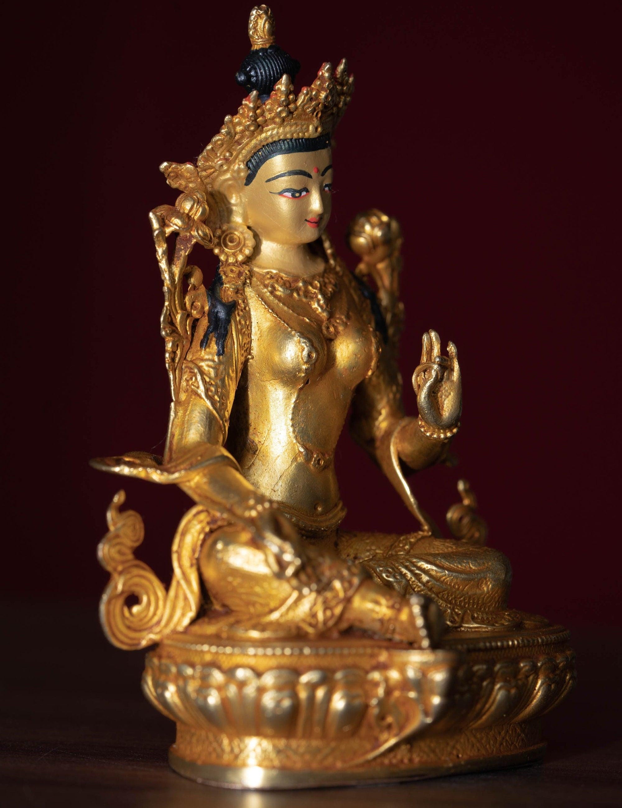Green tara metal statue small size for home, decor, altar space