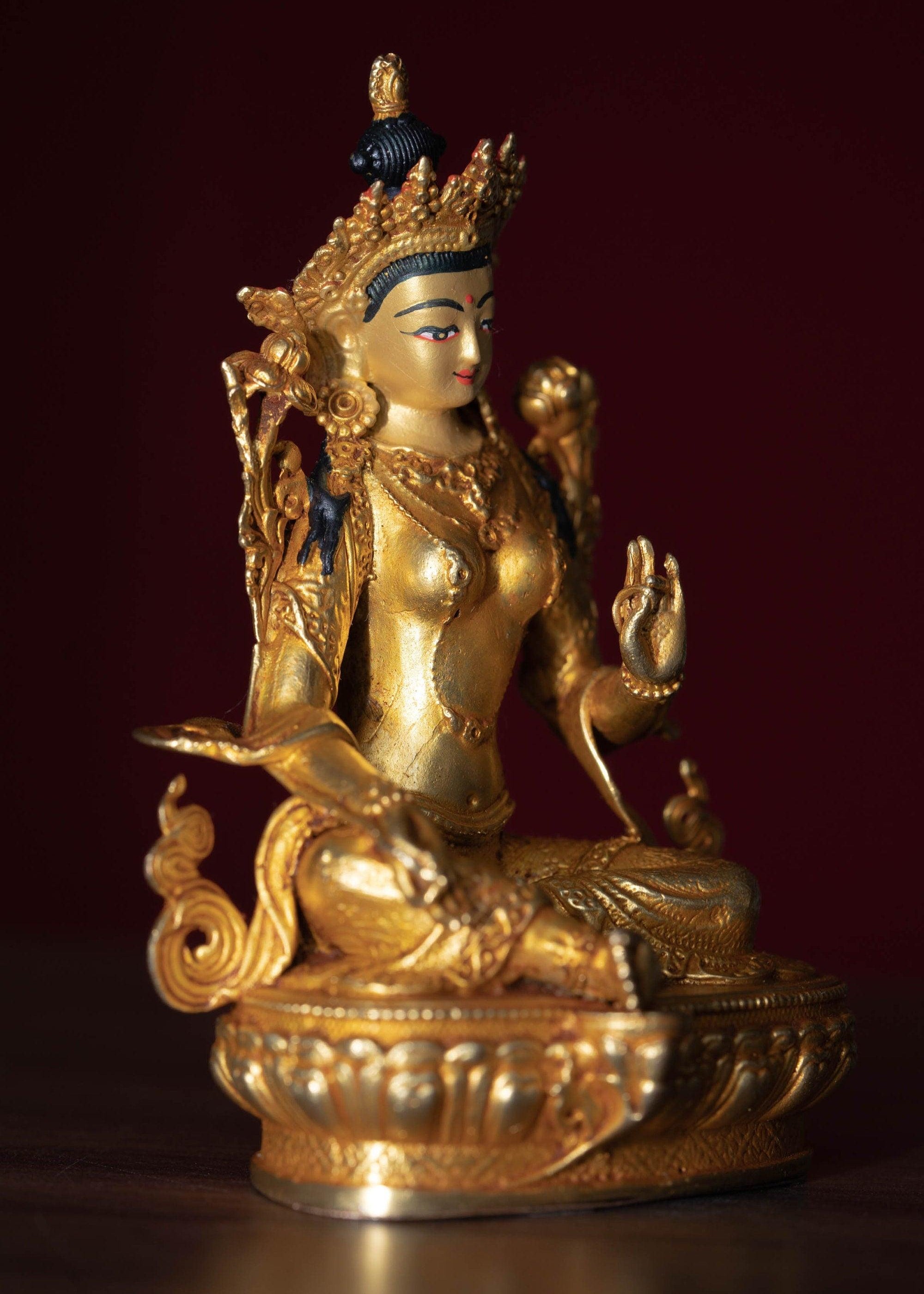 Green tara metal statue small size for home, decor, altar space