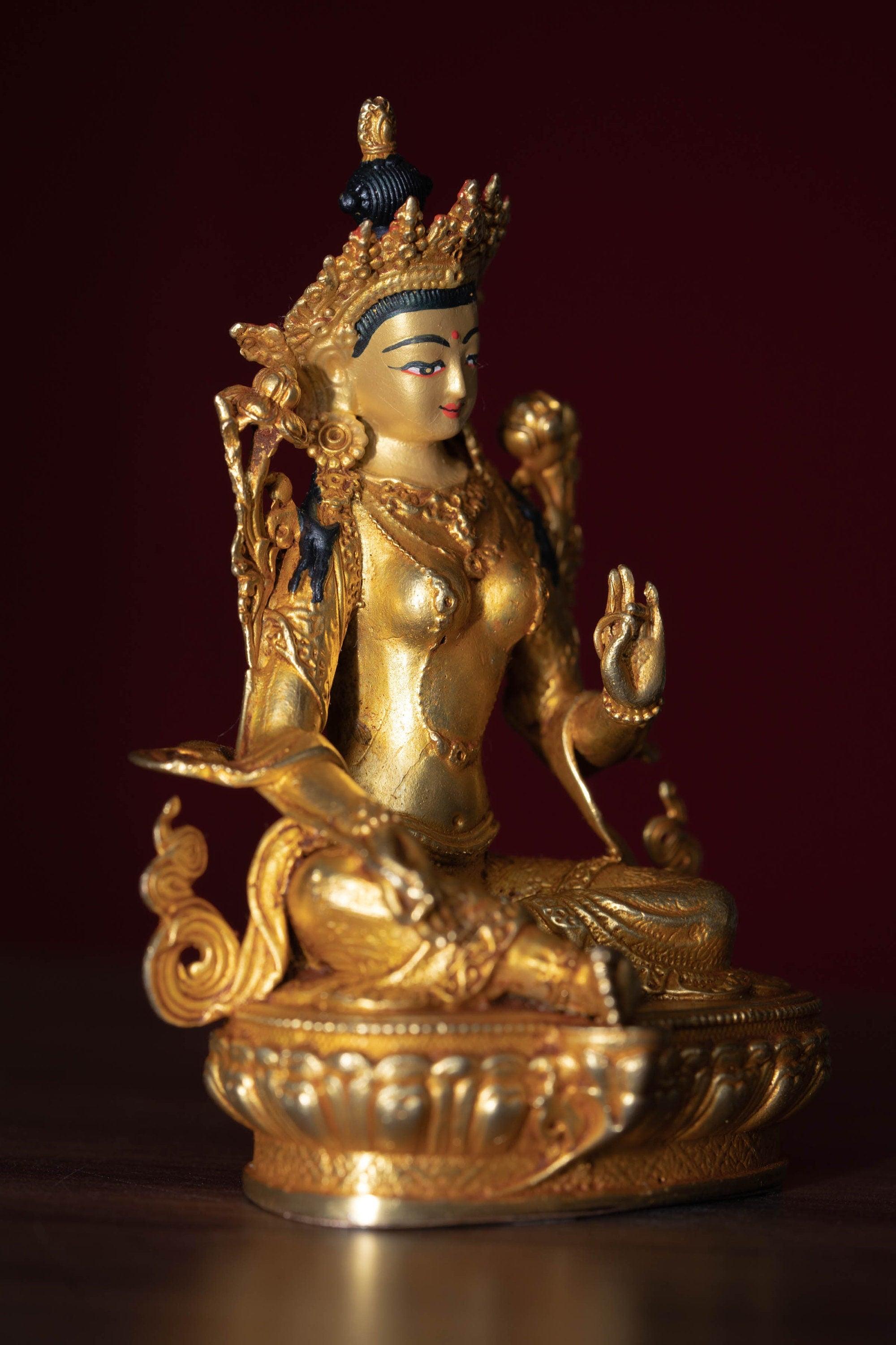 Green tara metal statue small size for home, decor, altar space