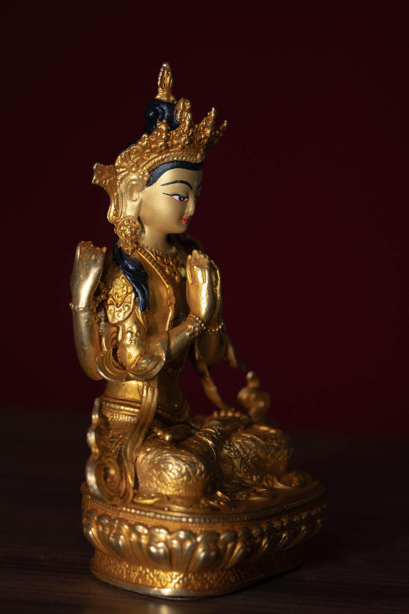 Chengresi statue gold plated small size for meditation and altar space