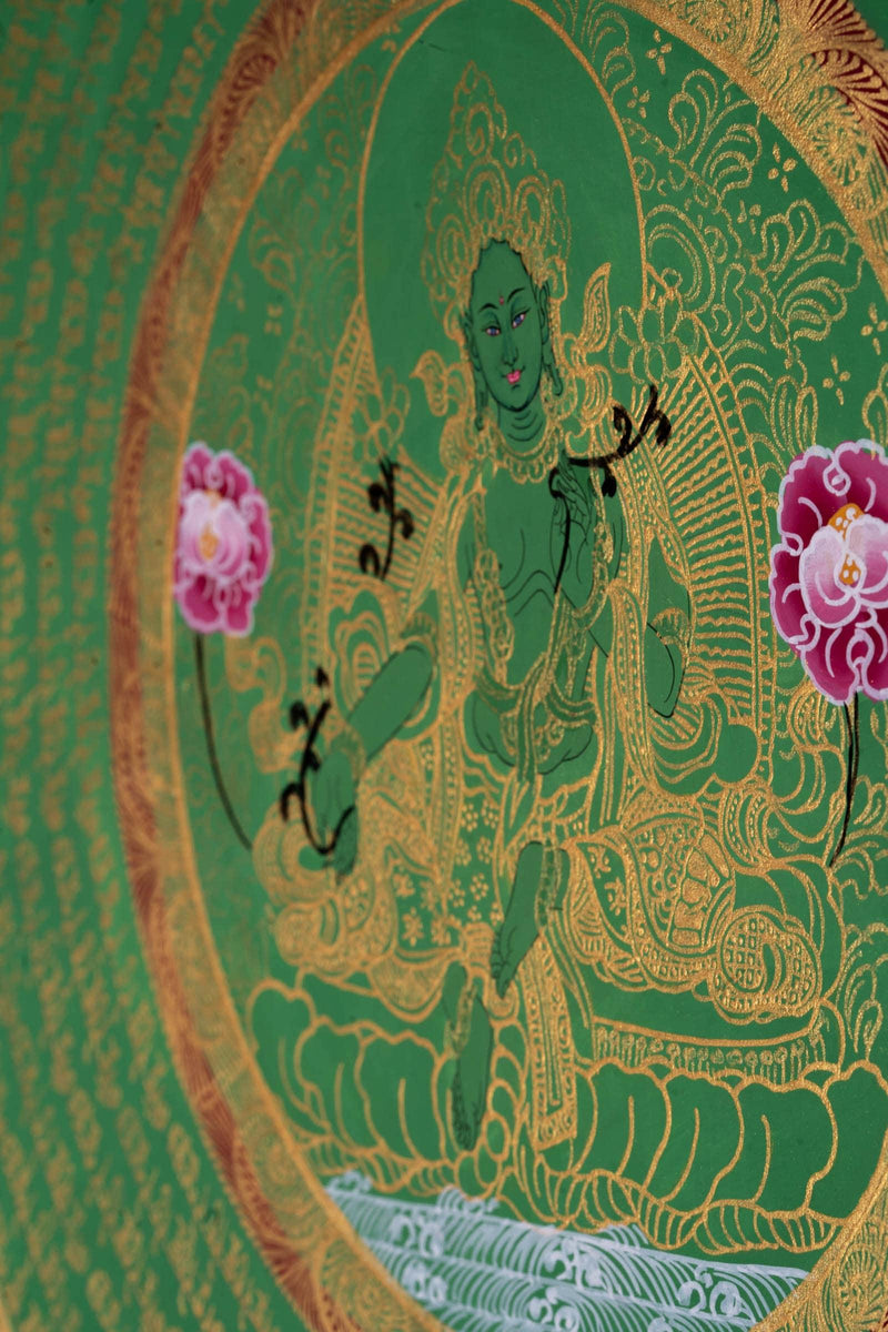 Beautiful Green Tara Mandala Thangka Painting - Himalayas Shop