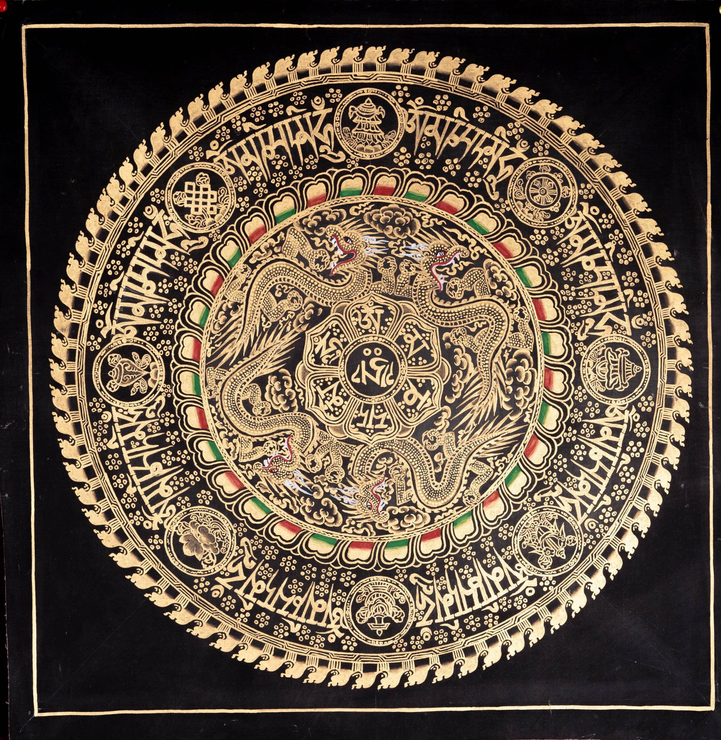 OM Dragon Mandala Tibetan Thangka Art - Himalayas Shop