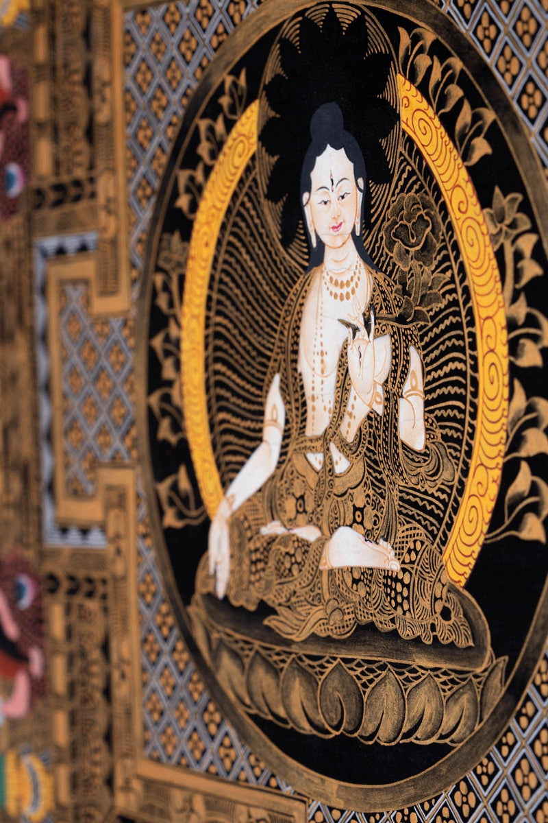 White Tara Round Mandala Tibetan Thangka Art - Himalayas Shop