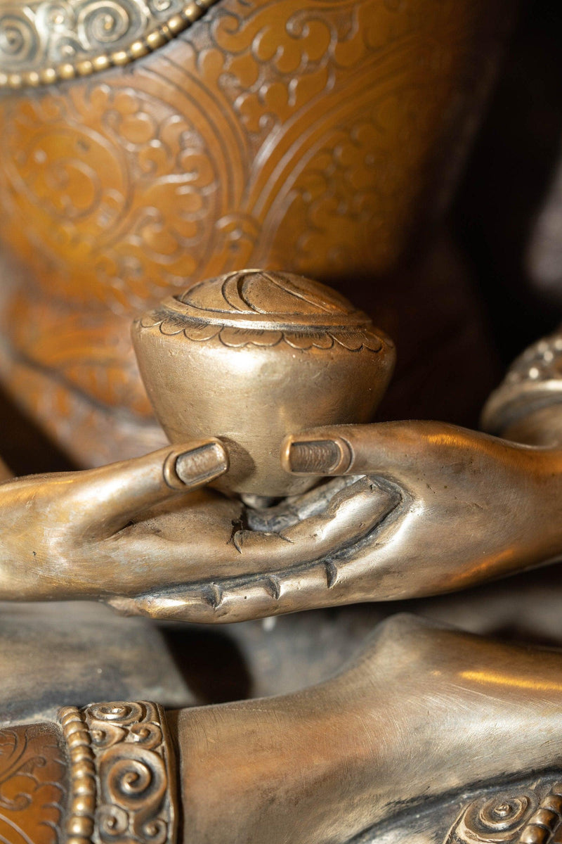 Silver Plated copper Amitabha Buddha large size handmade with detail carving.