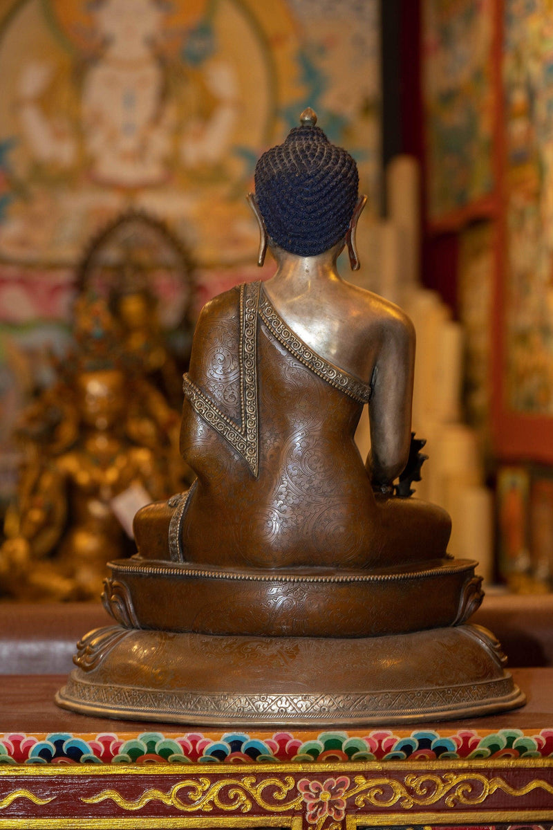Silver Plated copper Amitabha Buddha large size handmade with detail carving.