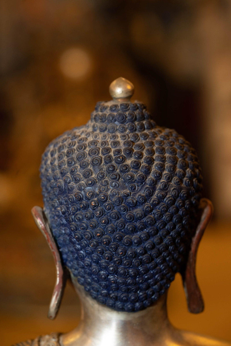 Silver Plated copper Amitabha Buddha large size handmade with detail carving.