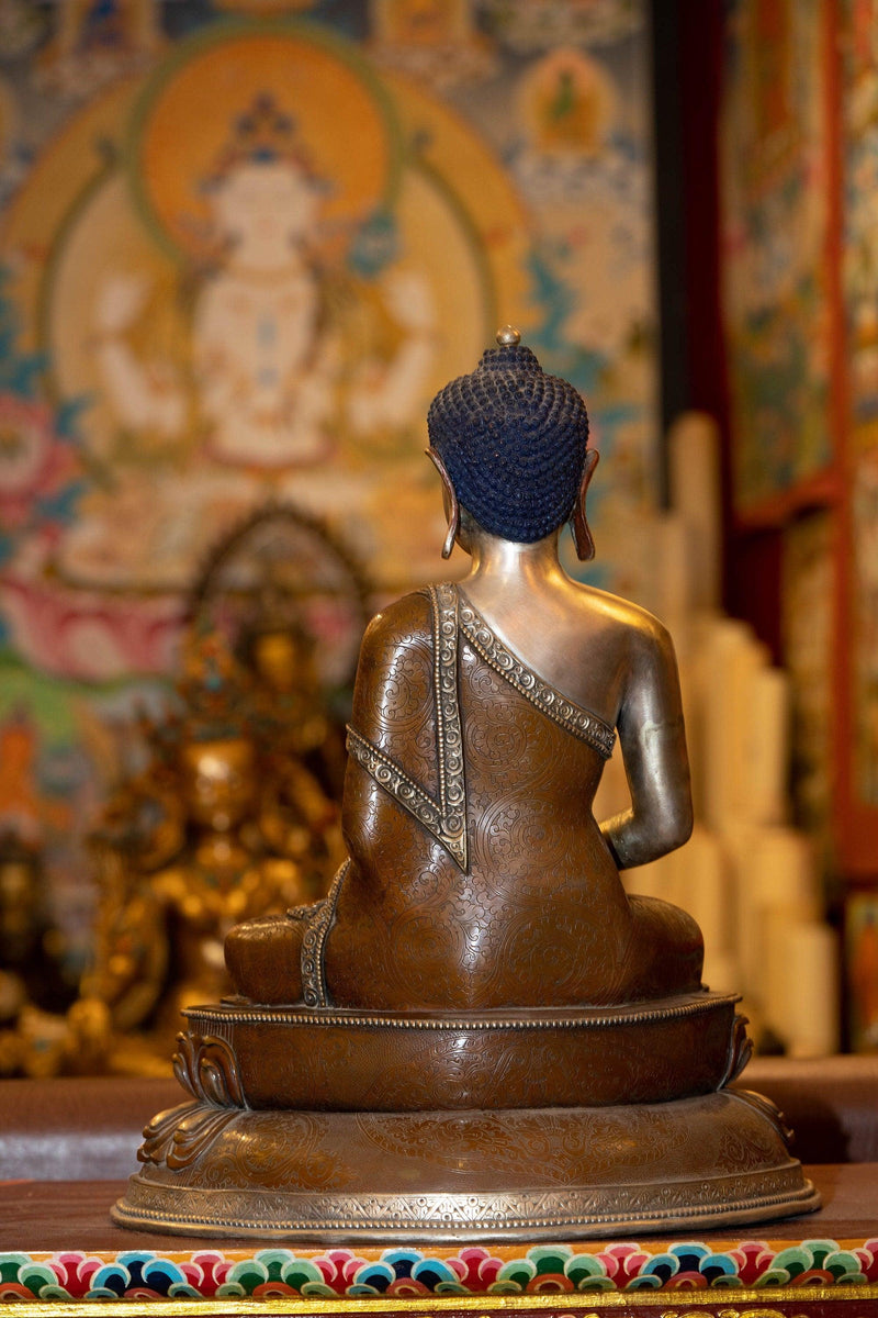 Silver Plated copper Amitabha Buddha large size handmade with detail carving.