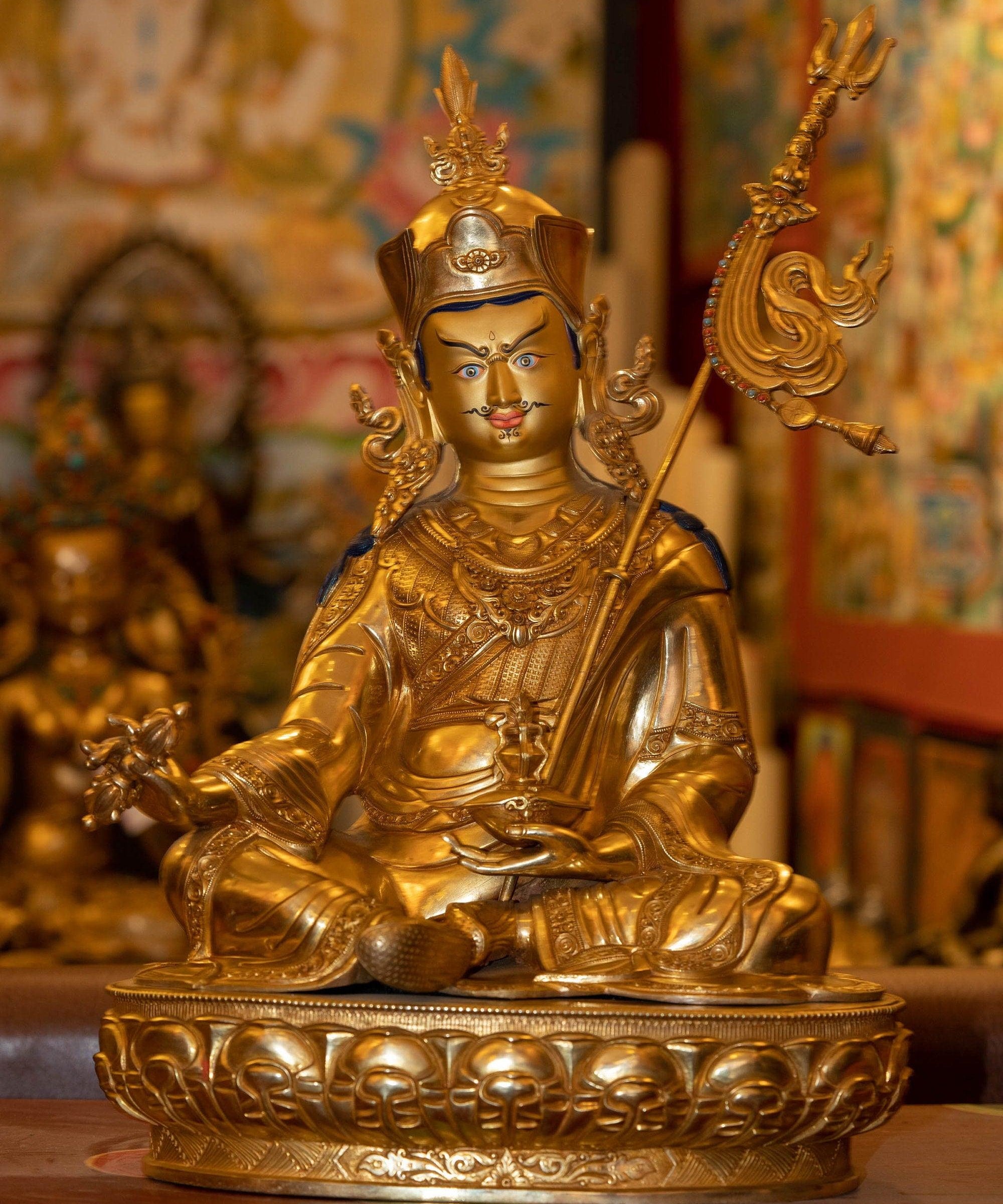 Gold Plated Handmade Guru Padmasambhava Statue - Himalayas Shop