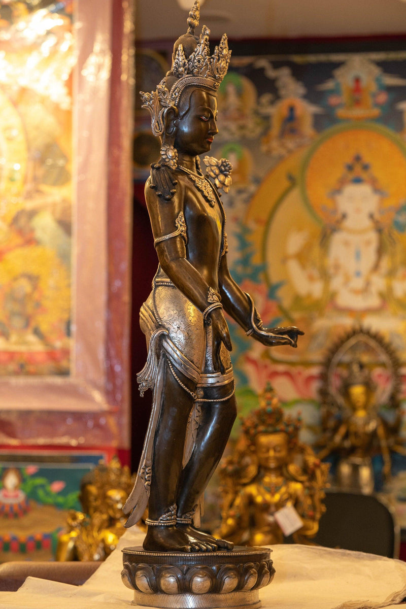 Bronze Manjushri Standing statue handmade in Nepal with detail art work.