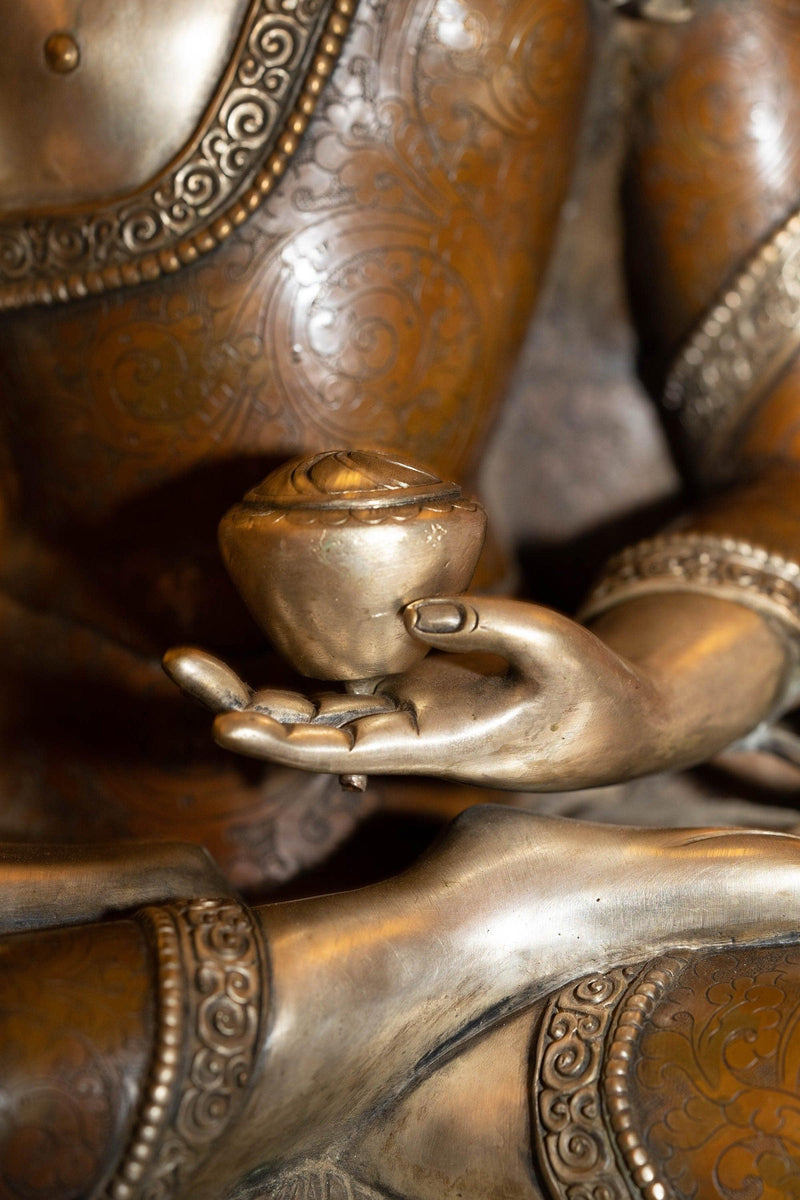 Silver plated Shakyamuni statue handmade with copper metal- an exclusive collection piece large size