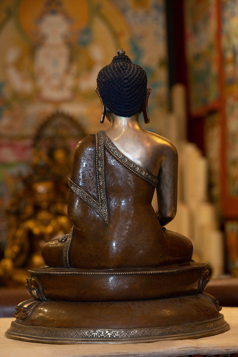 Silver plated Shakyamuni statue handmade with copper metal- an exclusive collection piece large size