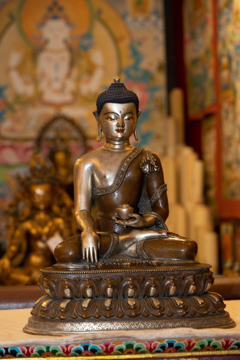 Silver plated Shakyamuni statue handmade with copper metal- an exclusive collection piece large size