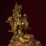 Green tara pure gold statue with coral and turquoise handmade statue 