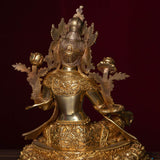 Green tara pure gold statue with coral and turquoise handmade statue 