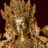 Green tara pure gold statue with coral and turquoise handmade statue 