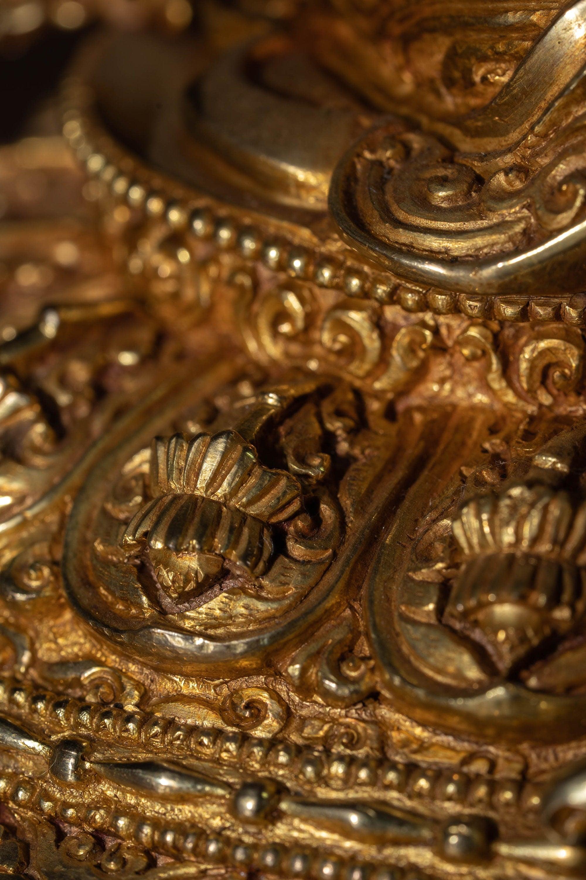 Green tara pure gold statue with coral and turquoise handmade statue 