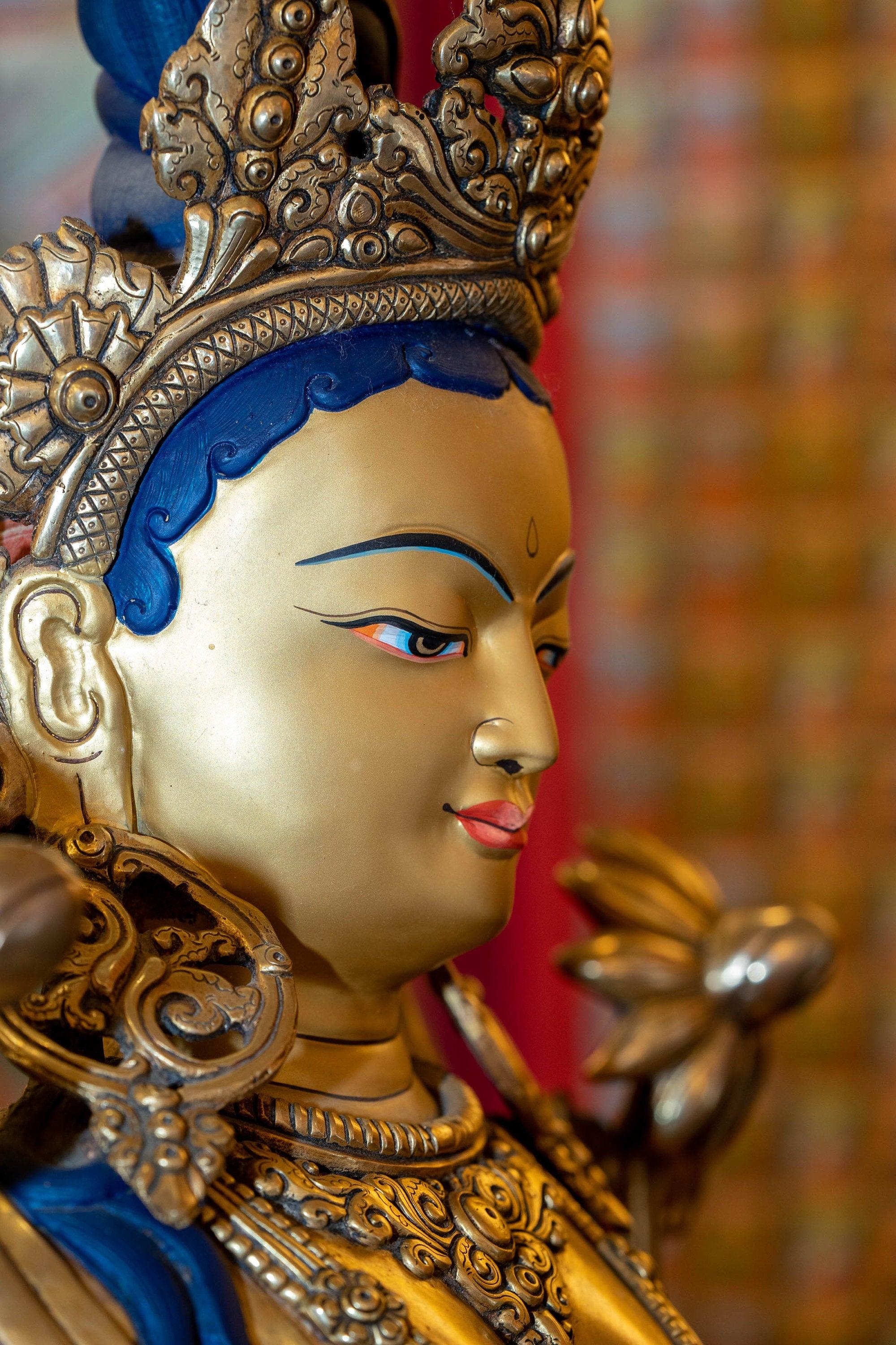 Copper Gilt Standing Green Tara - Himalayas Shop