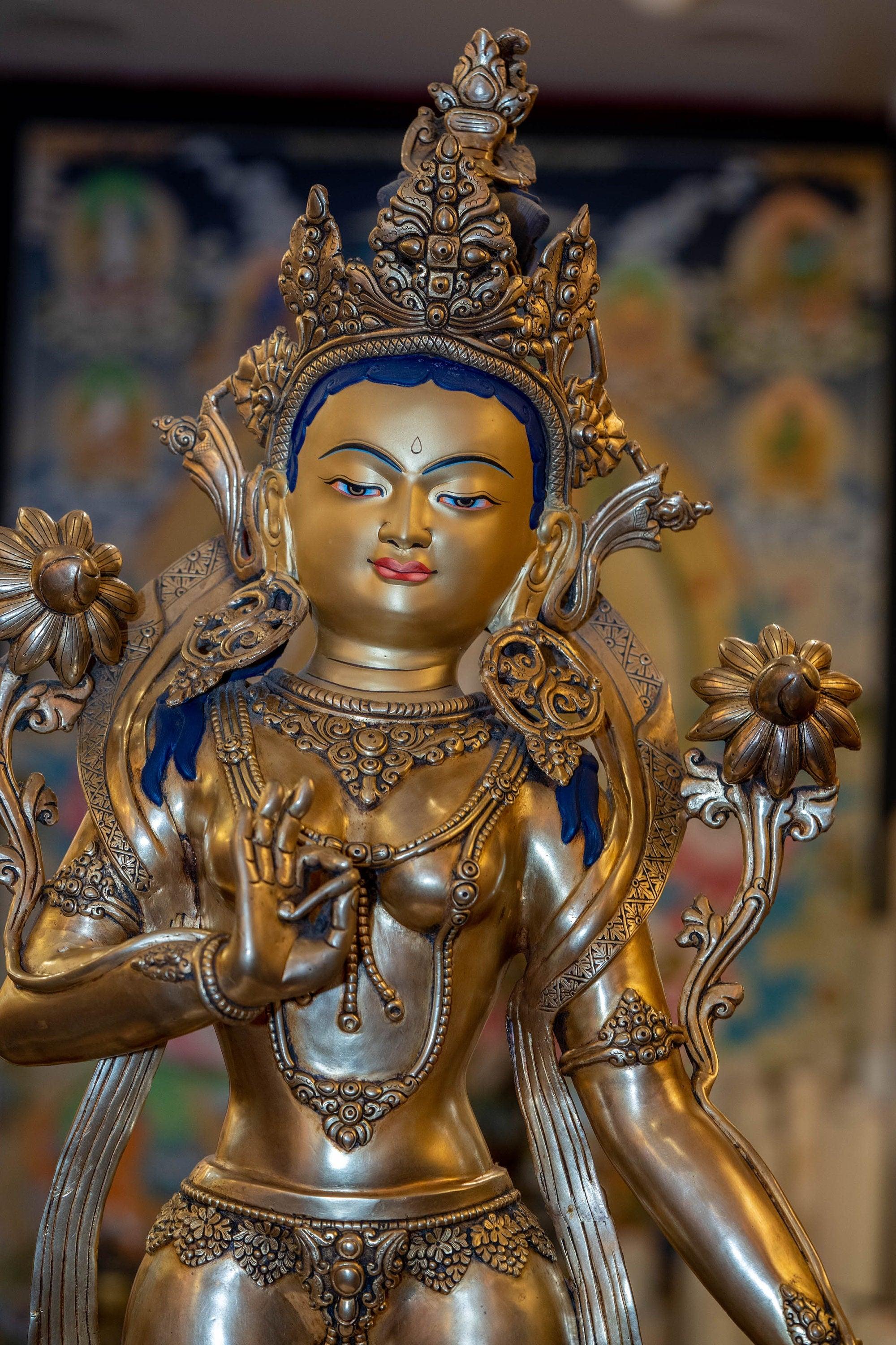 Copper Gilt Standing Green Tara - Himalayas Shop