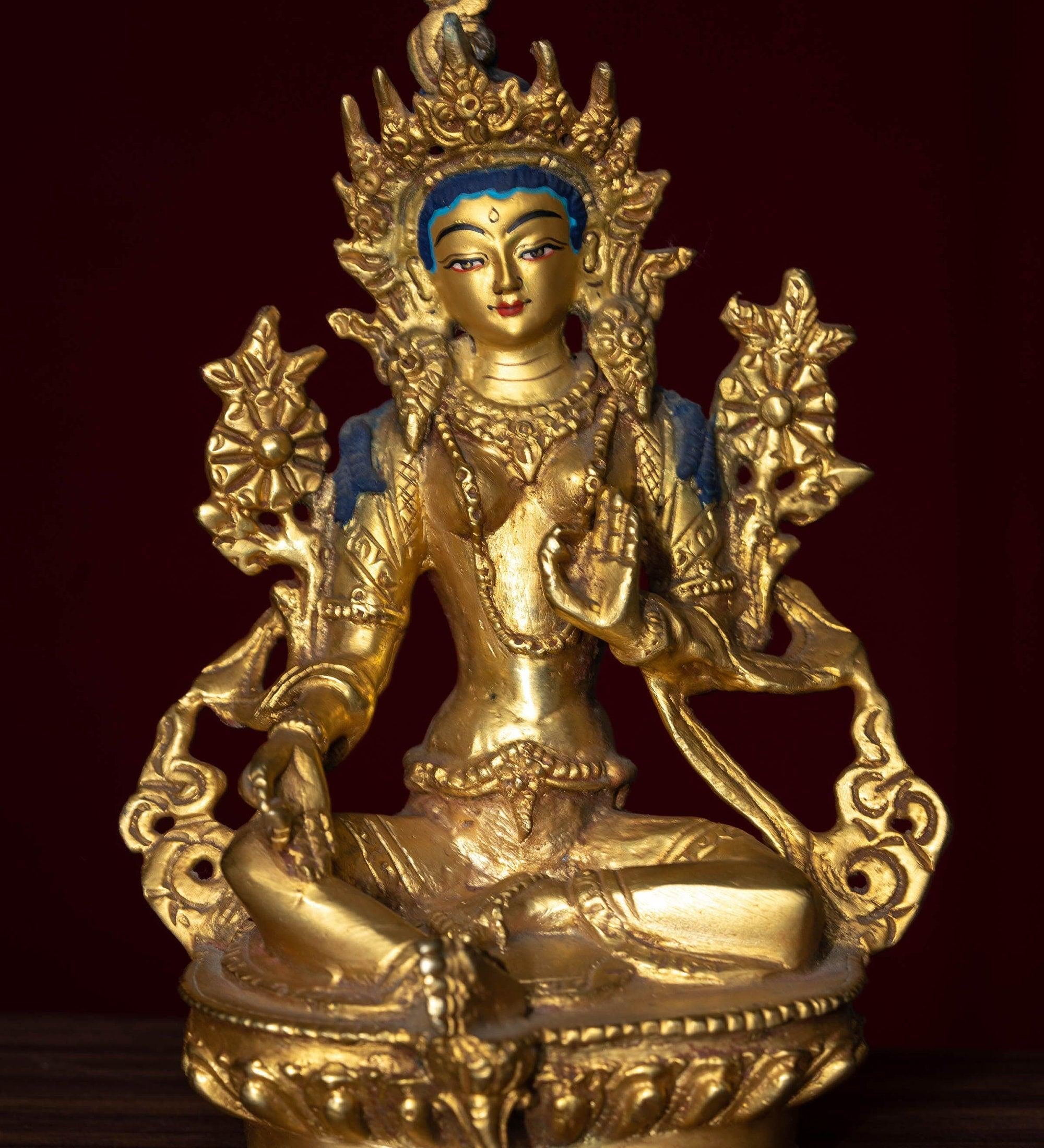 Gold Plated Green Tara Statue - Himalayas Shop