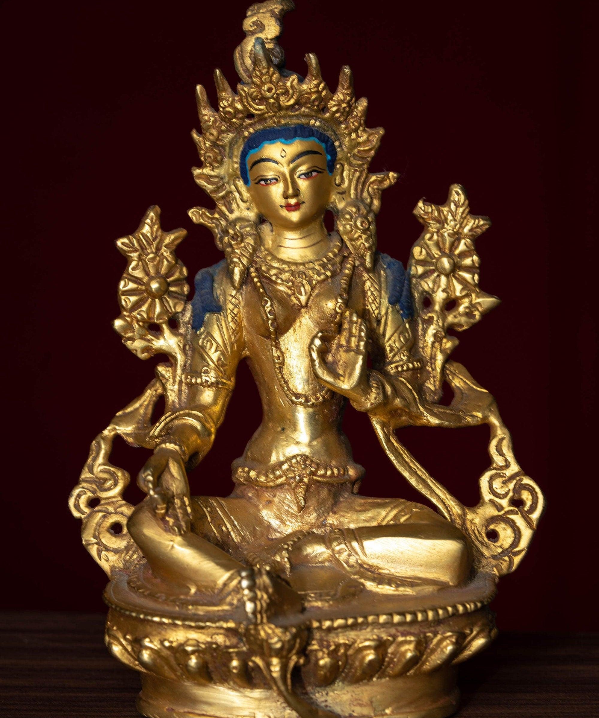 Gold Plated Green Tara Statue - Himalayas Shop