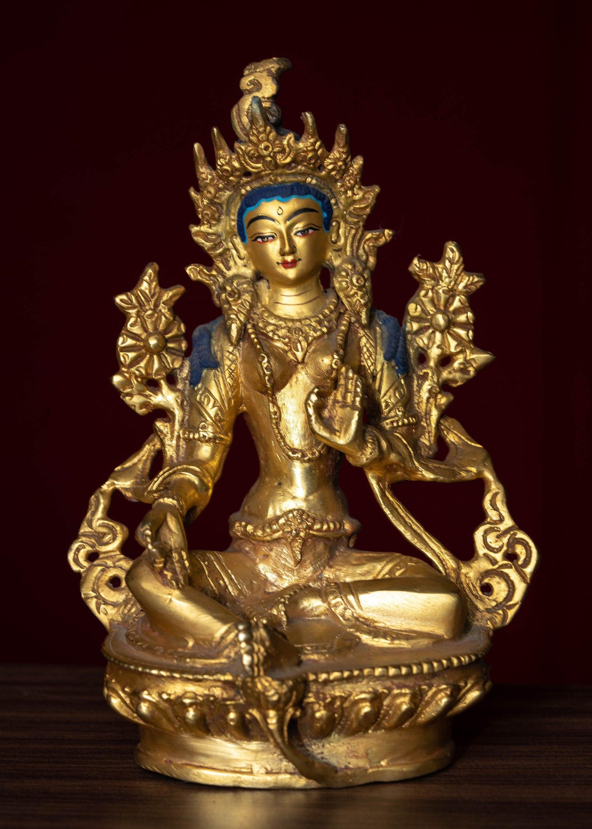 Gold Plated Green Tara Statue - Himalayas Shop