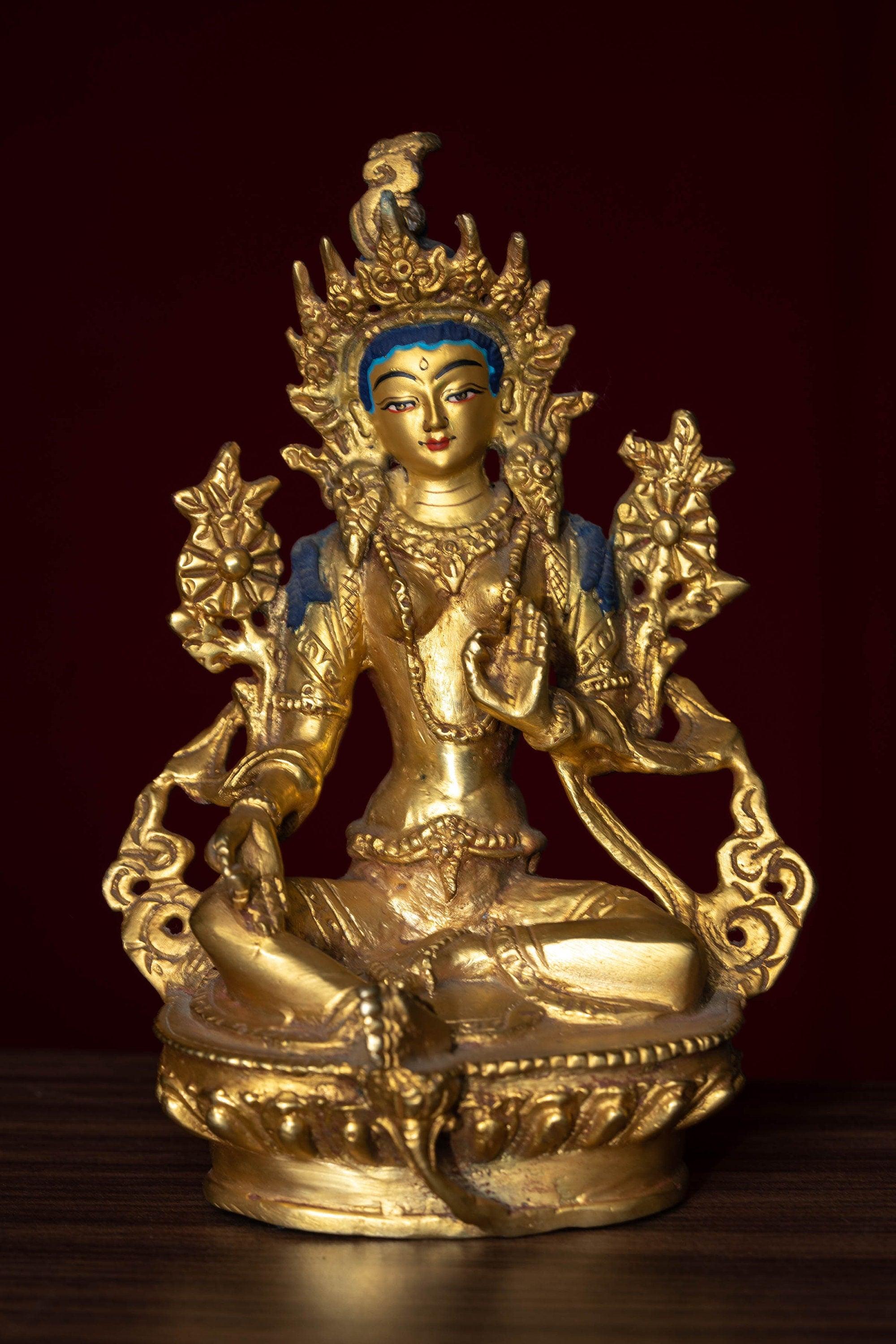 Gold Plated Green Tara Statue - Himalayas Shop