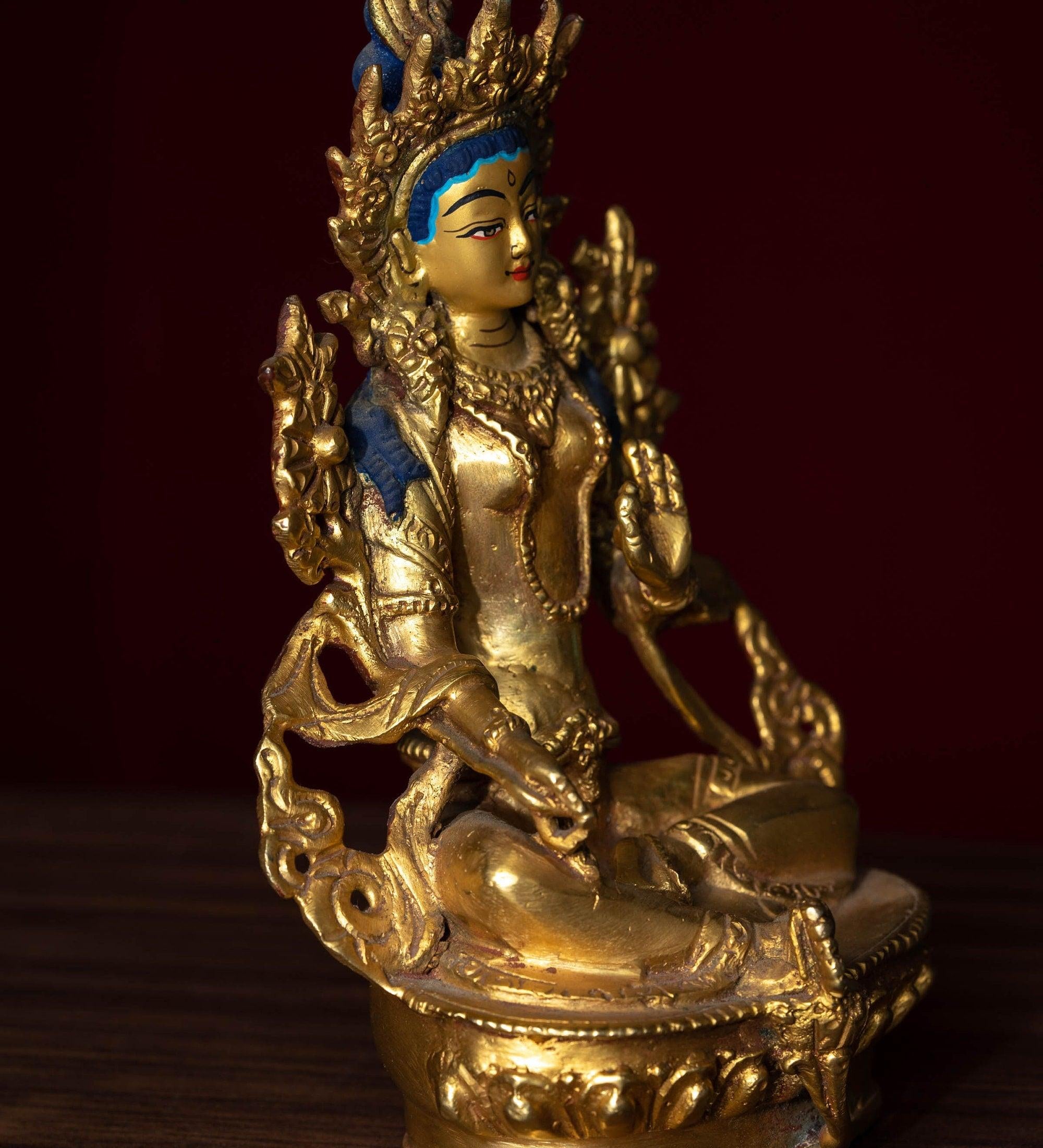Gold Plated Green Tara Statue - Himalayas Shop