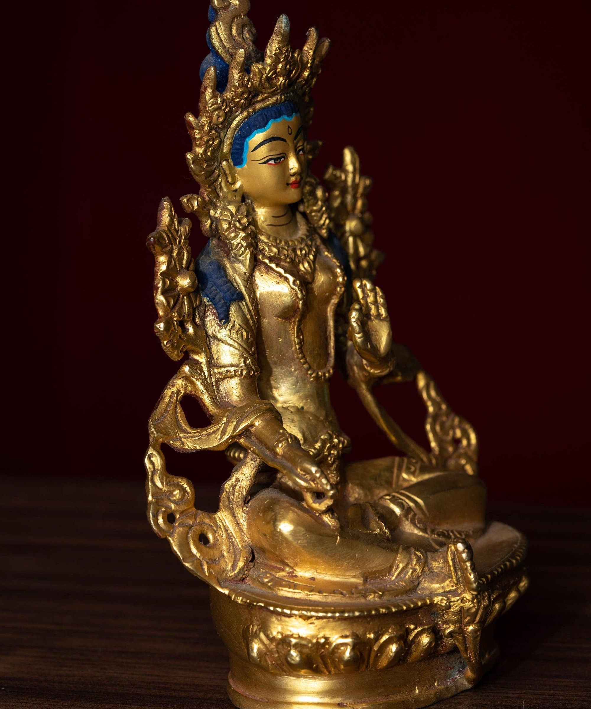 Gold Plated Green Tara Statue - Himalayas Shop