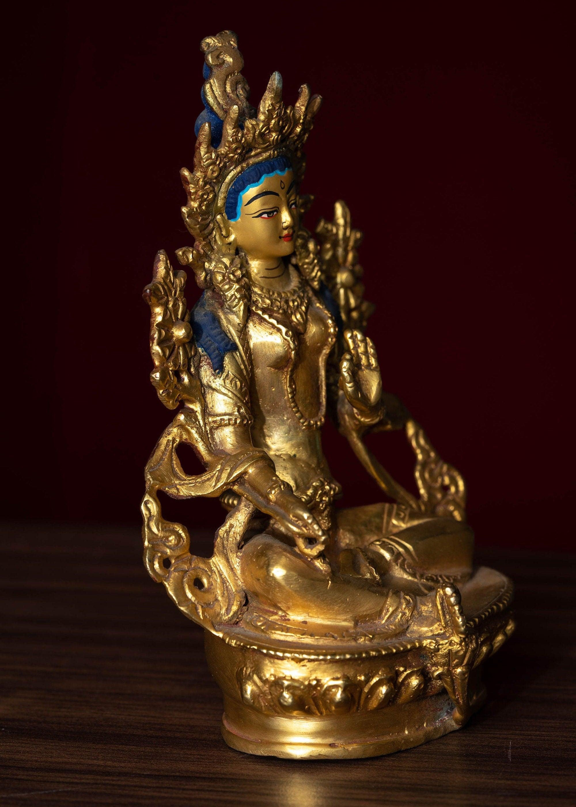 Gold Plated Green Tara Statue - Himalayas Shop
